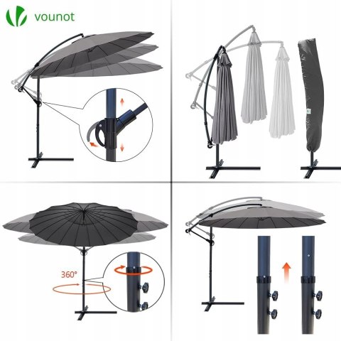 Parasol z wysięgnikiem Vounot szary 300 x 250cm