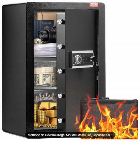 L555 VEVOR Sejf Jednodrzwiowy z kluczem i kodem 99L 40x35x63cm