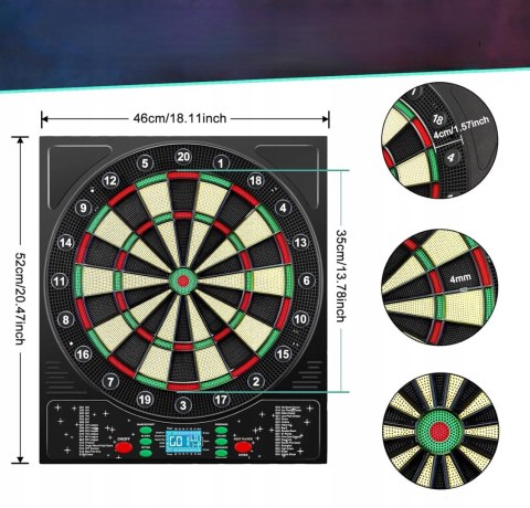 MEJASG Elektroniczna Tarcza do Darta z Ekranem LCD 1-8 graczy 34 gry