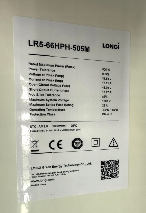 Panel solarny Longi Solar zestaw 2 x 505 W LR5-66HPH-505M